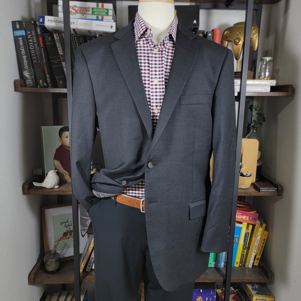 Hart Schaffner Marx Mens Sport Coat Blazer Two Button CH Gray Twill Wool Size 44